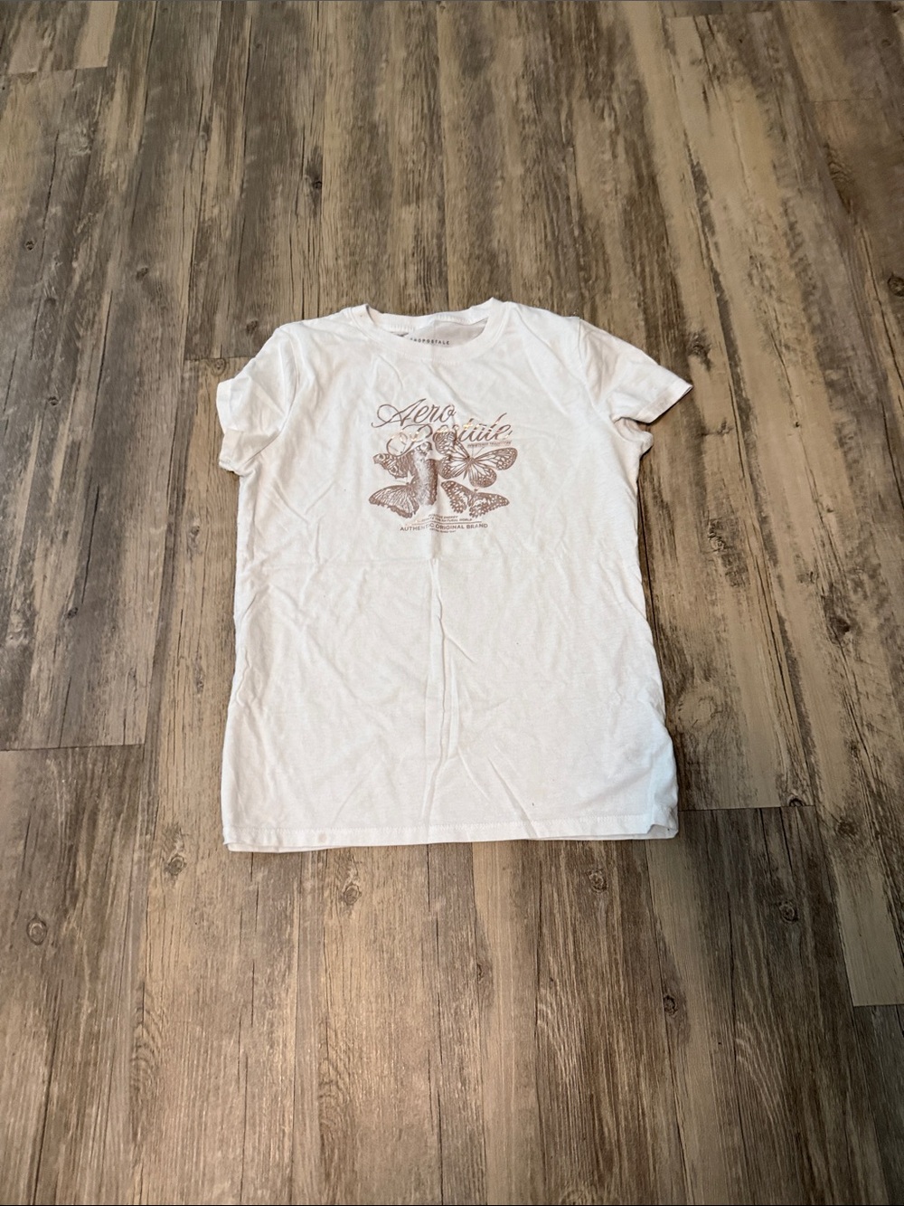 Aeropostale White Tee with Brown Butterfly Graphic